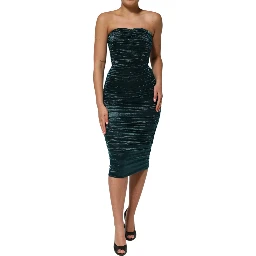 Green Silk Satin Fitted Strapless Dress