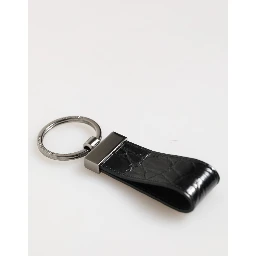 Black Leather Logo Metal Ring Keychain Holder Men Keyring