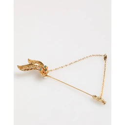 Gold Tone 925 Sterling Silver Crystal Chain Pin Brooch