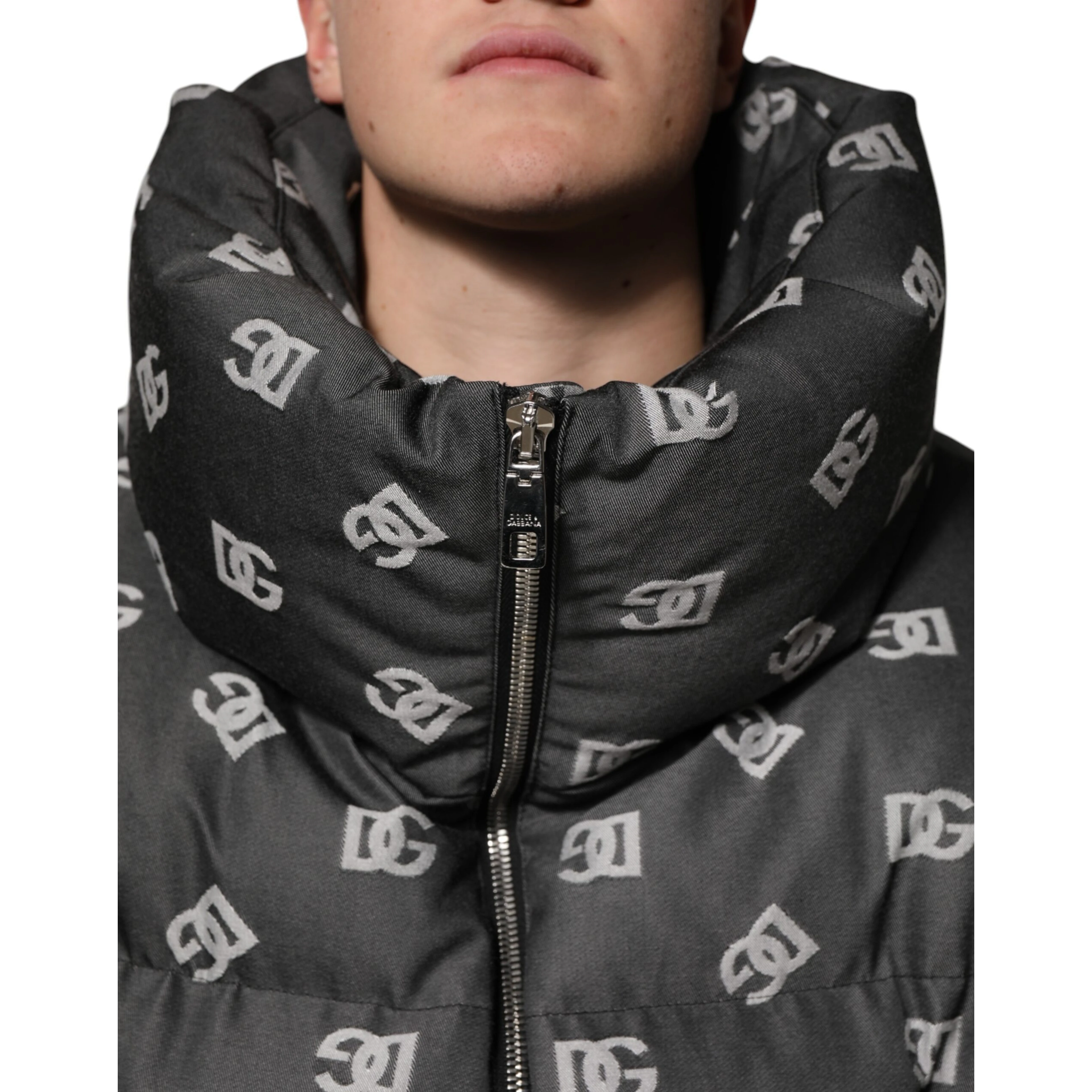 Black DG Monogram Full Zip Puffer Men Jacket