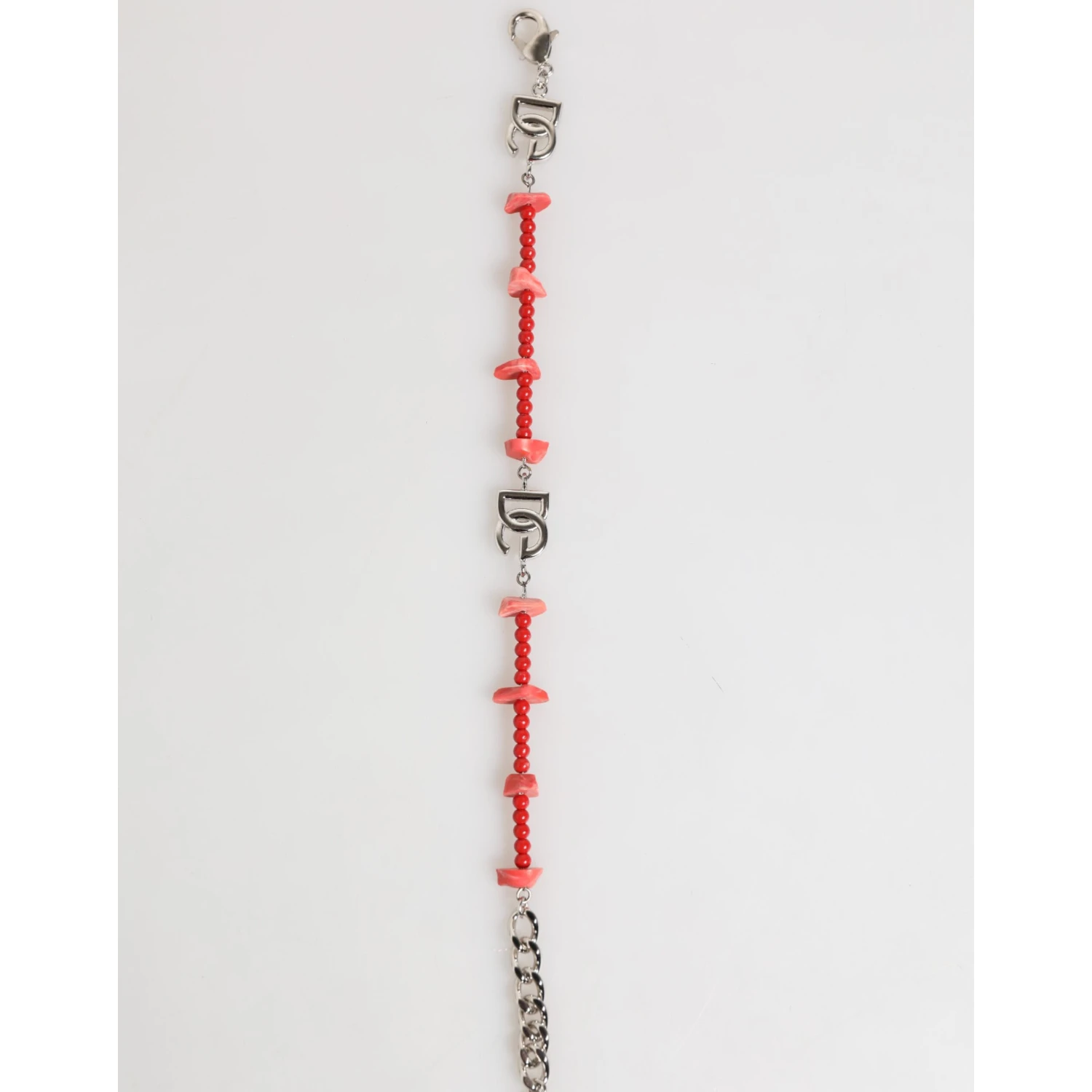 Silver Tone Brass Beaded Resin DG Logo Chain Men Bracelet