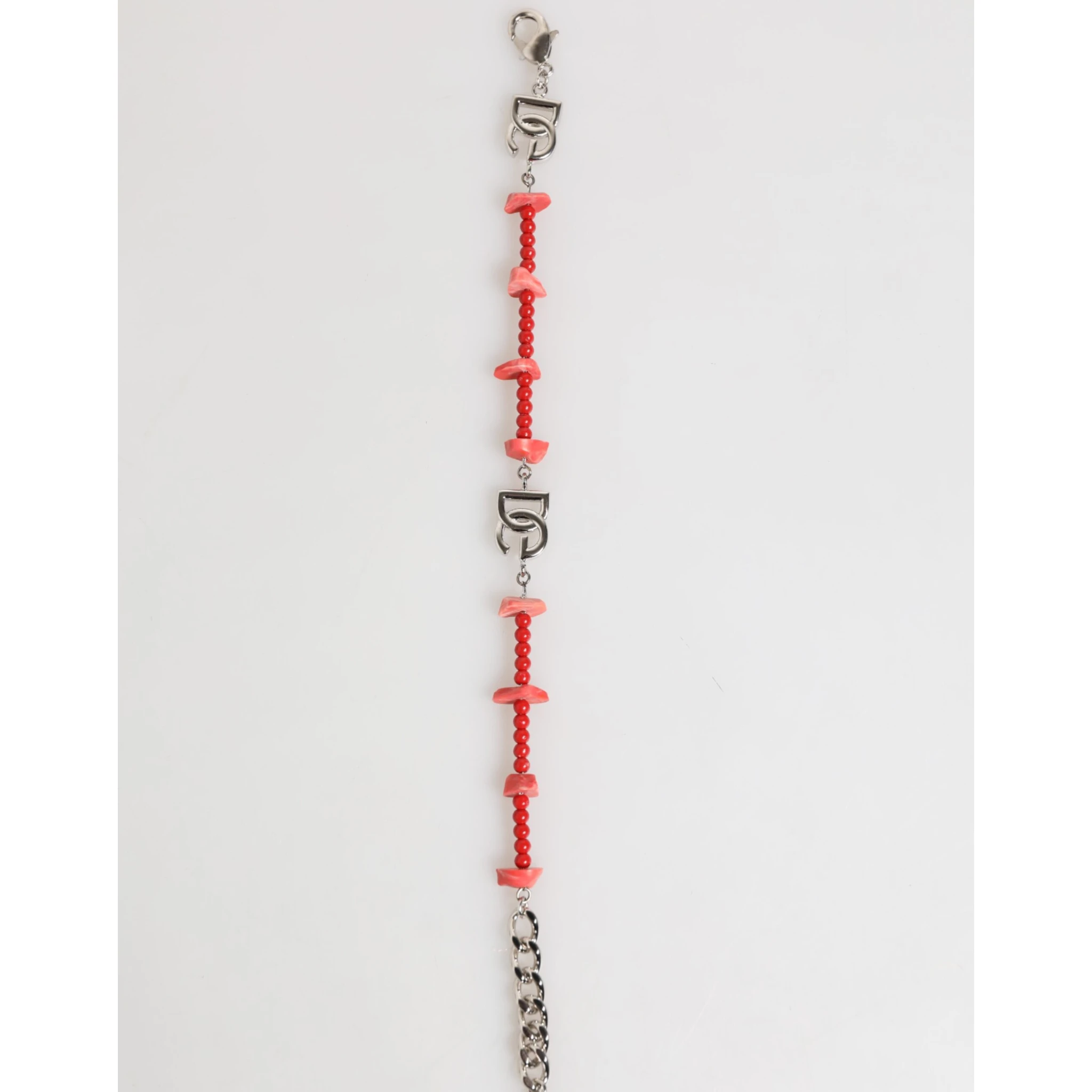 Silver Tone Brass Beaded Resin DG Logo Chain Men Bracelet