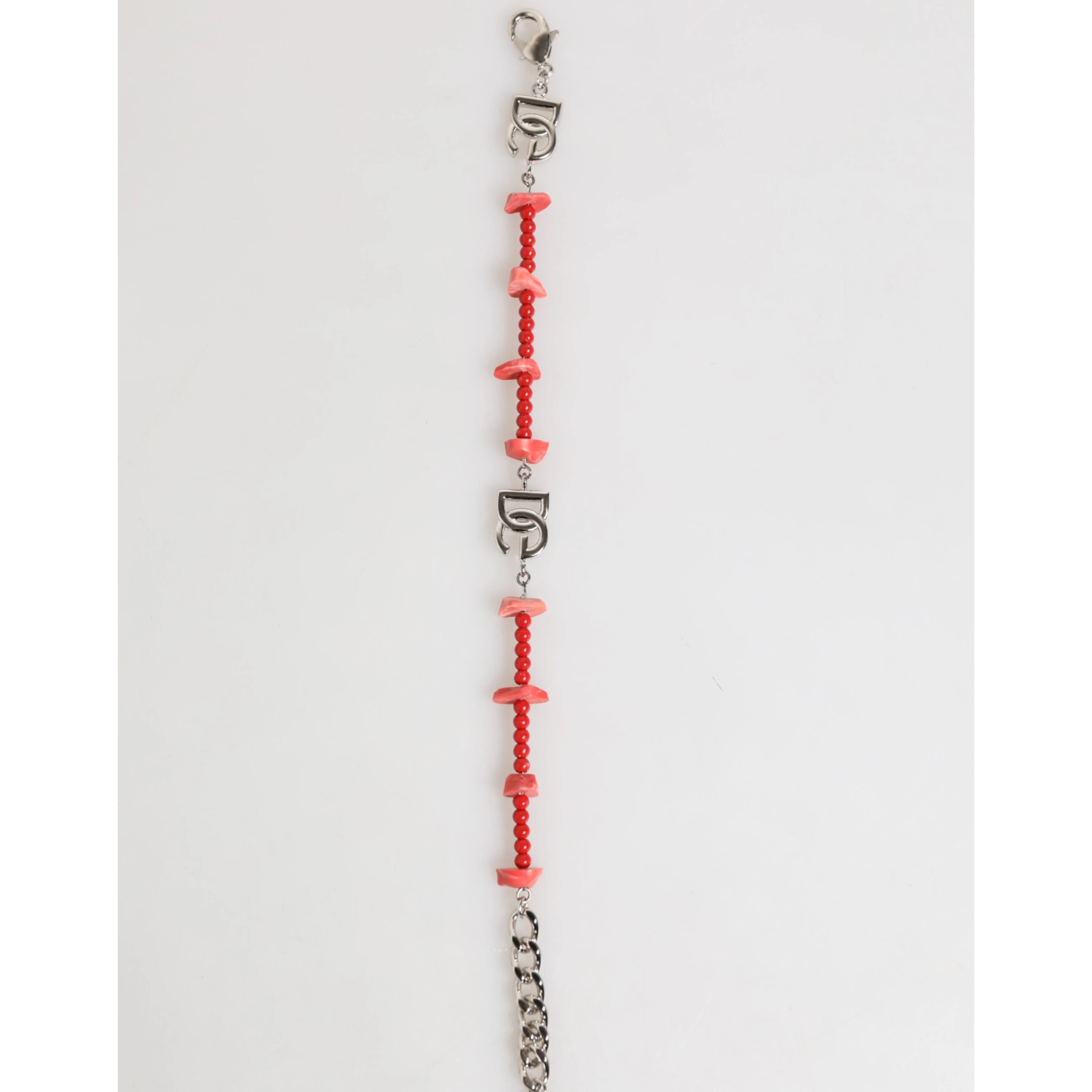 Silver Tone Brass Beaded Resin DG Logo Chain Men Bracelet