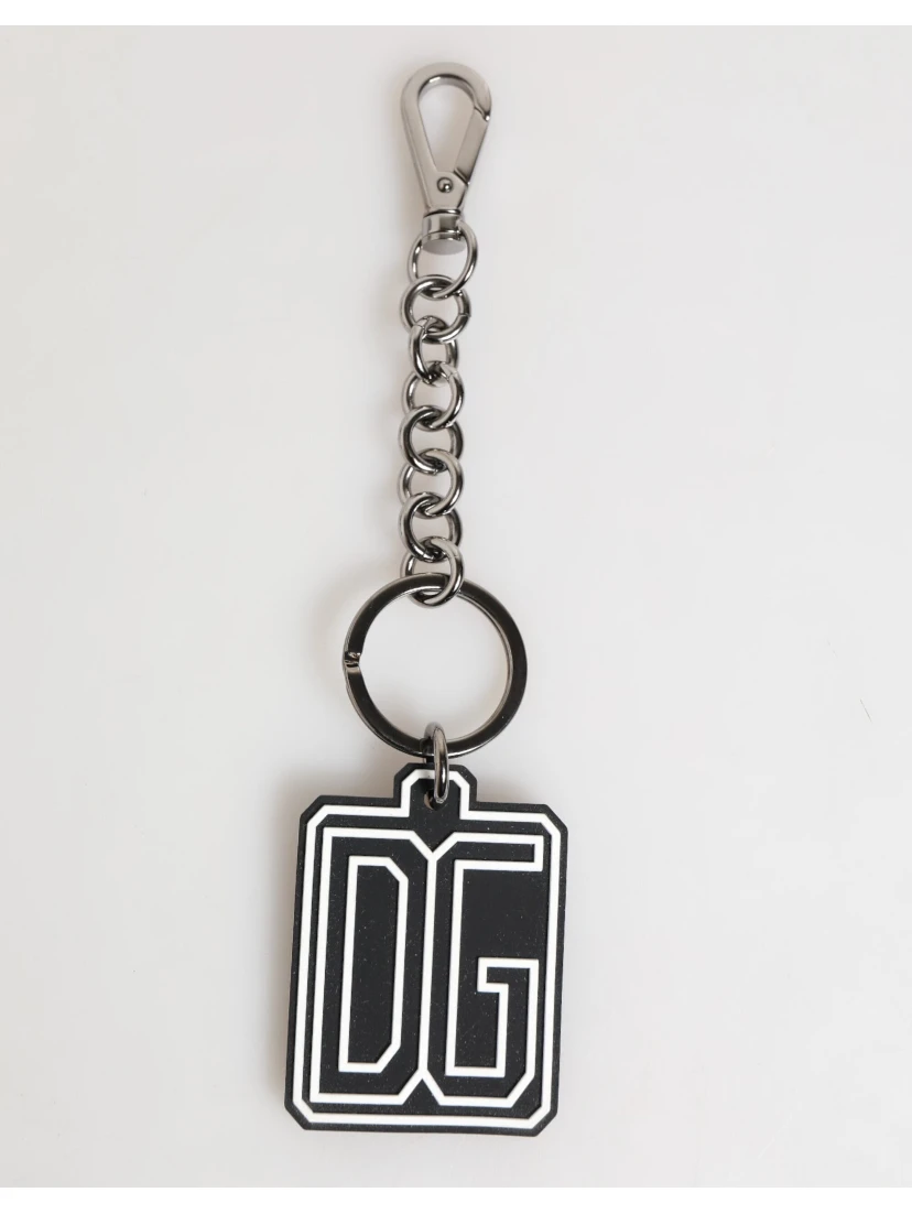 Black White DG Rubber Logo Silver Men Keychain Keyring