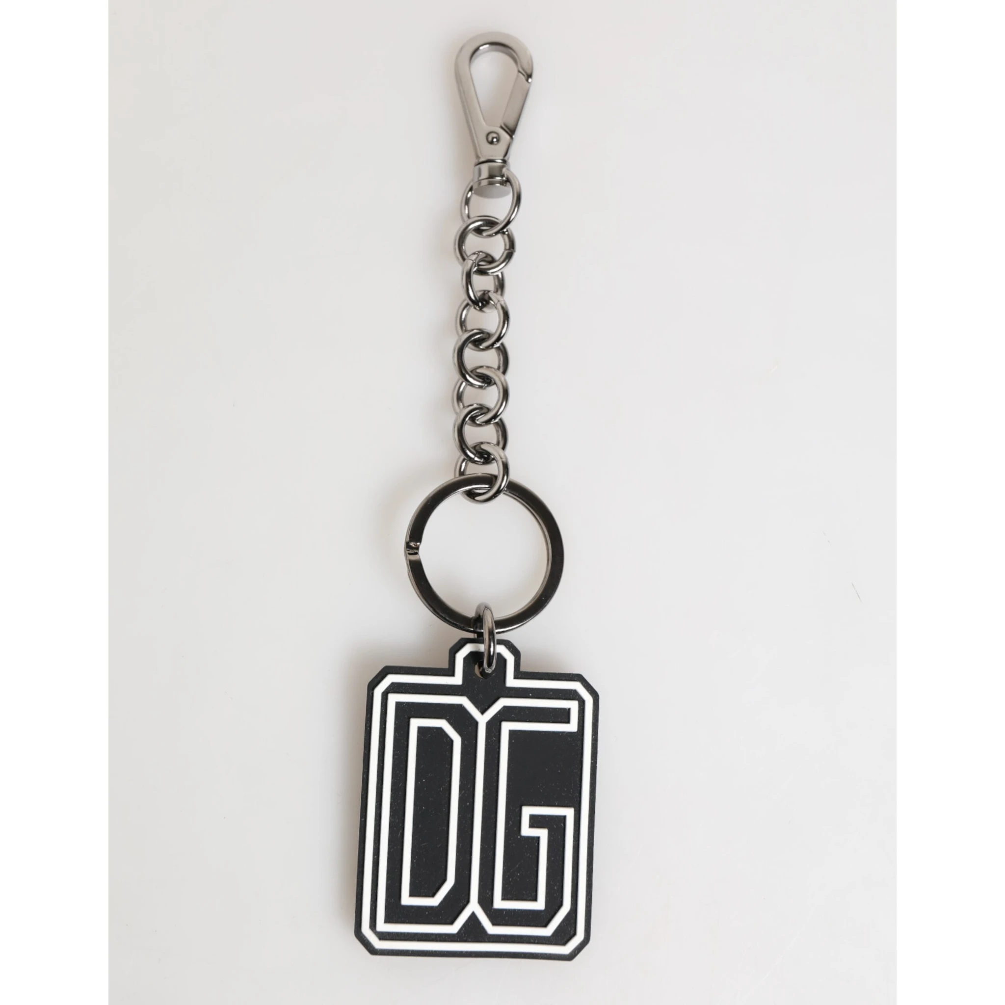 Black White DG Rubber Logo Silver Men Keychain Keyring