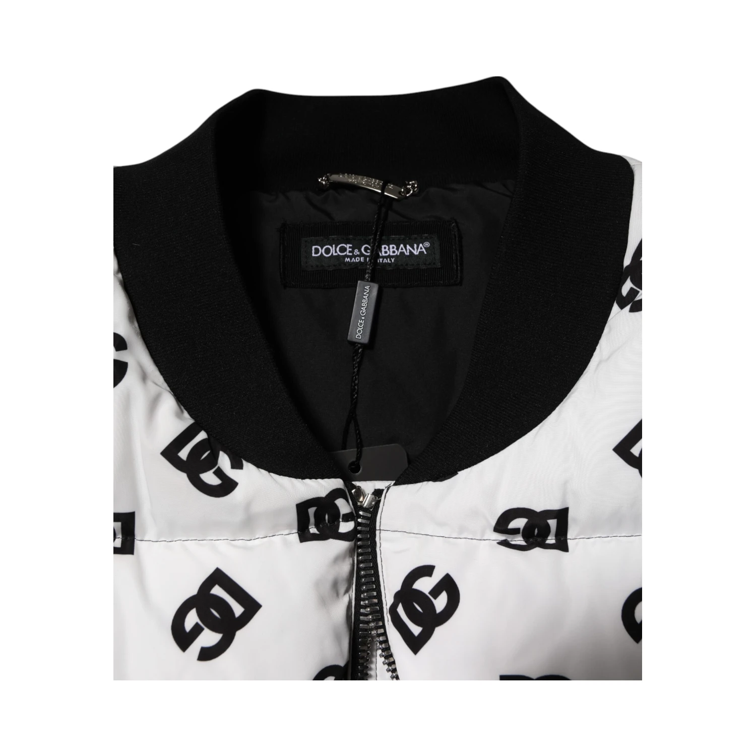 White DG Monogram Full Zip Quilted Jacket