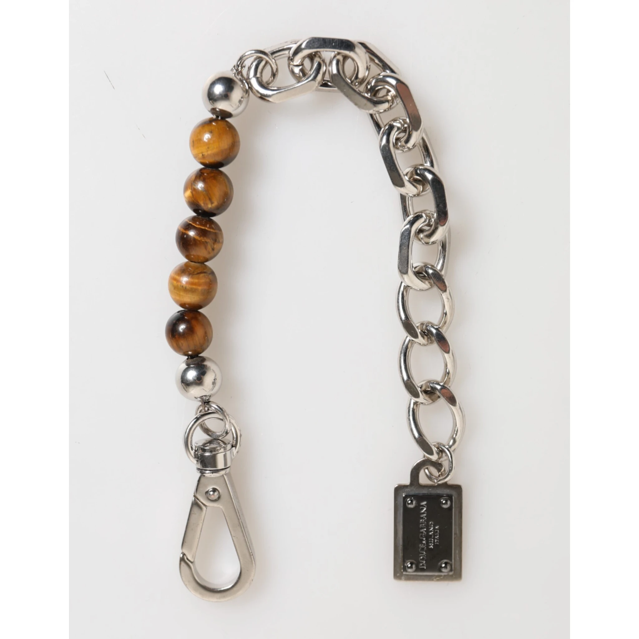 Silver Chain Brass Beaded Lobster Clasp Logo Men Bracelet