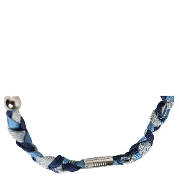 Blue White Braided Silver Metal Logo Beaded Men Bracelet