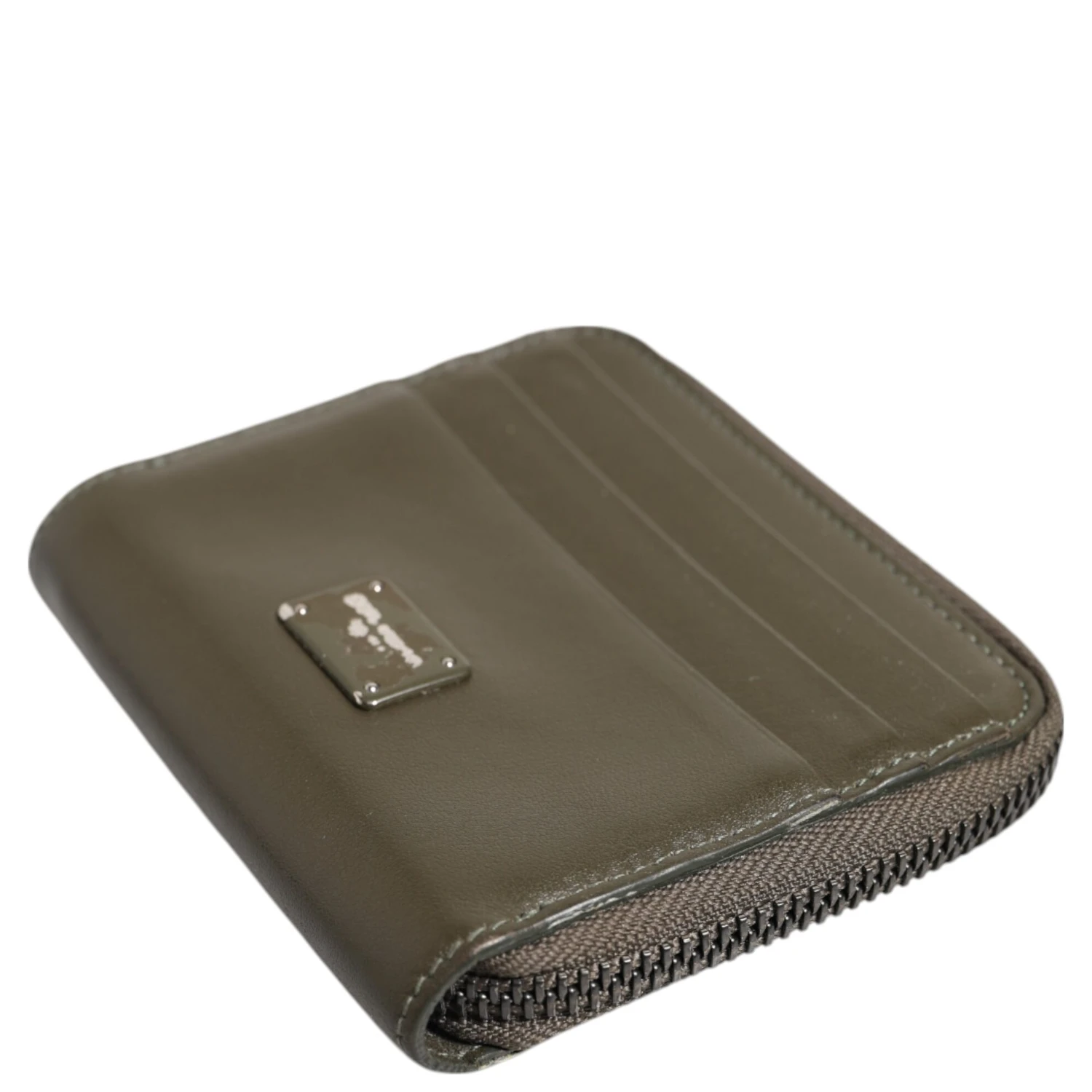 Brown Leather Logo Plaque Card Holder Coin Purse Wallet