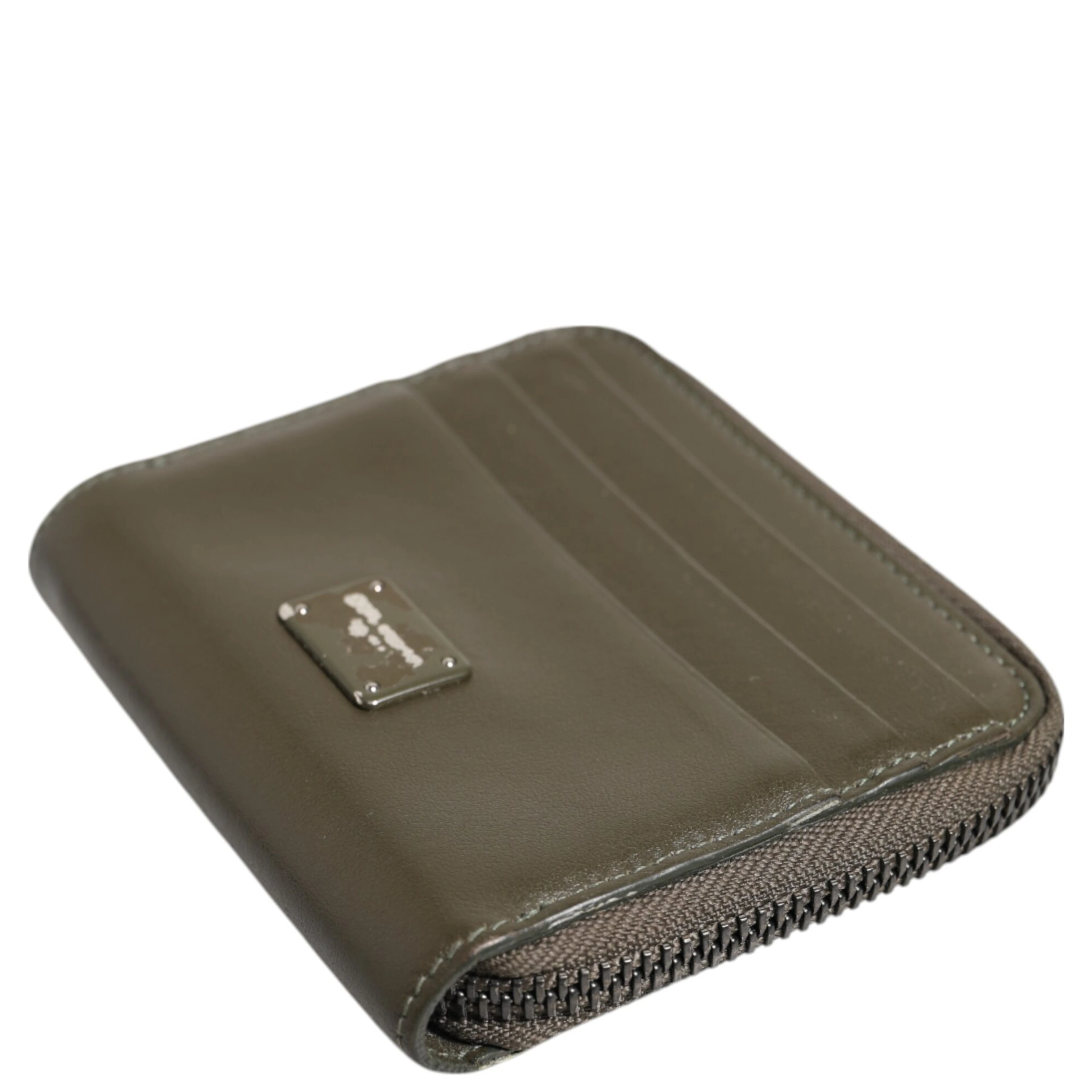 Brown Leather Logo Plaque Card Holder Coin Purse Wallet