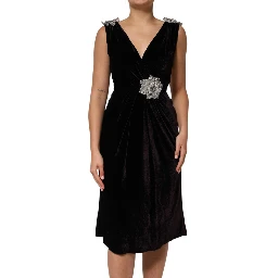 Black Velvet Flower Embellishment Aline Dress