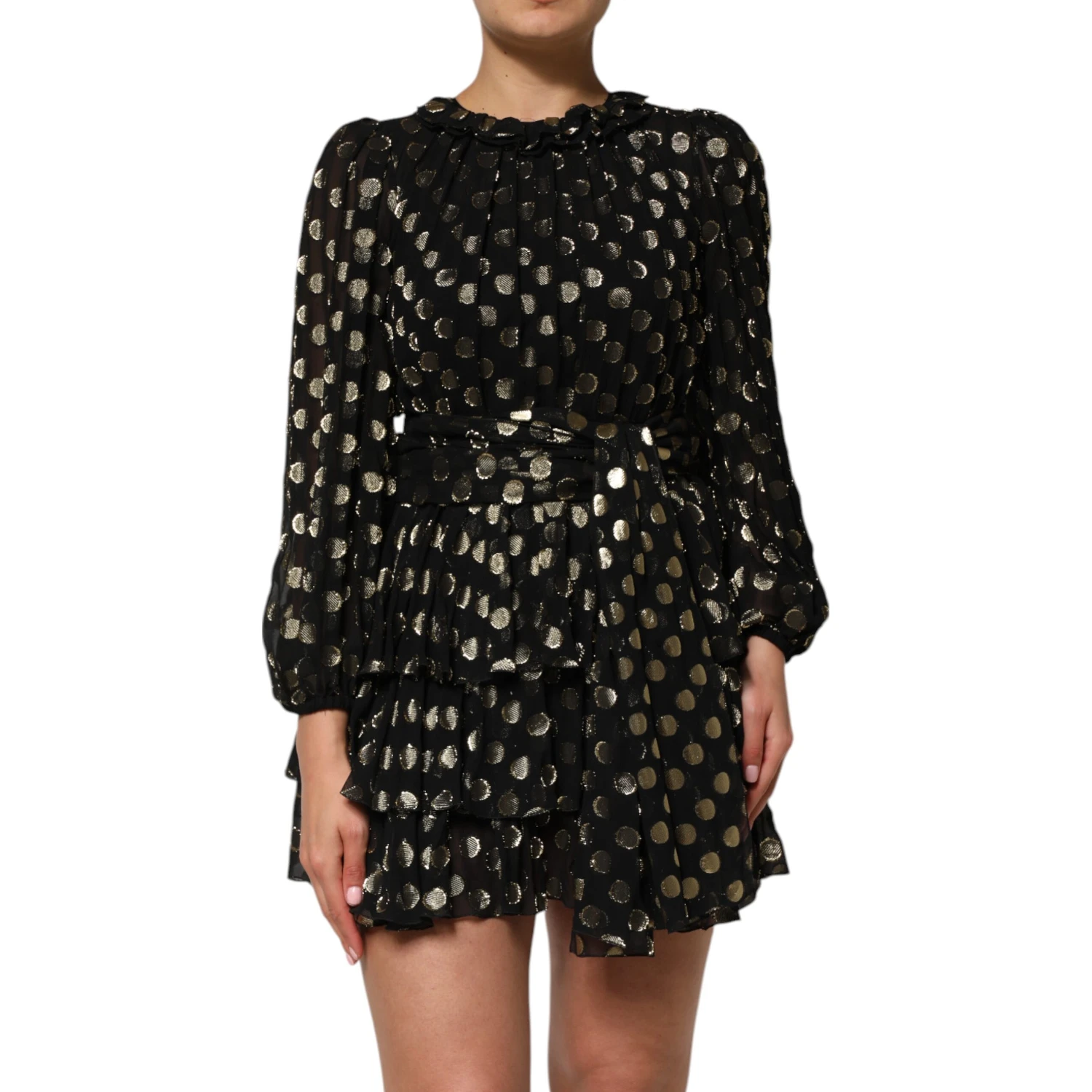 Black Gold Polka Dot Silk Brocade Mini Dress