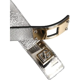 Silver Textured Leather Gold Tone Metal Neckband