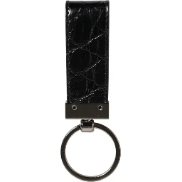 Black Leather Logo Metal Ring Keychain Holder Men Keyring