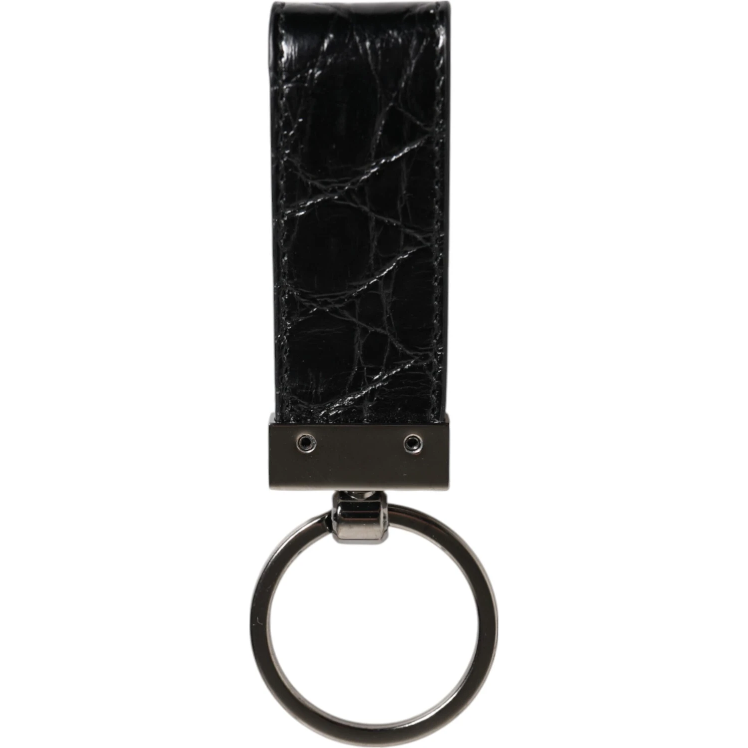 Black Leather Logo Metal Ring Keychain Holder Men Keyring