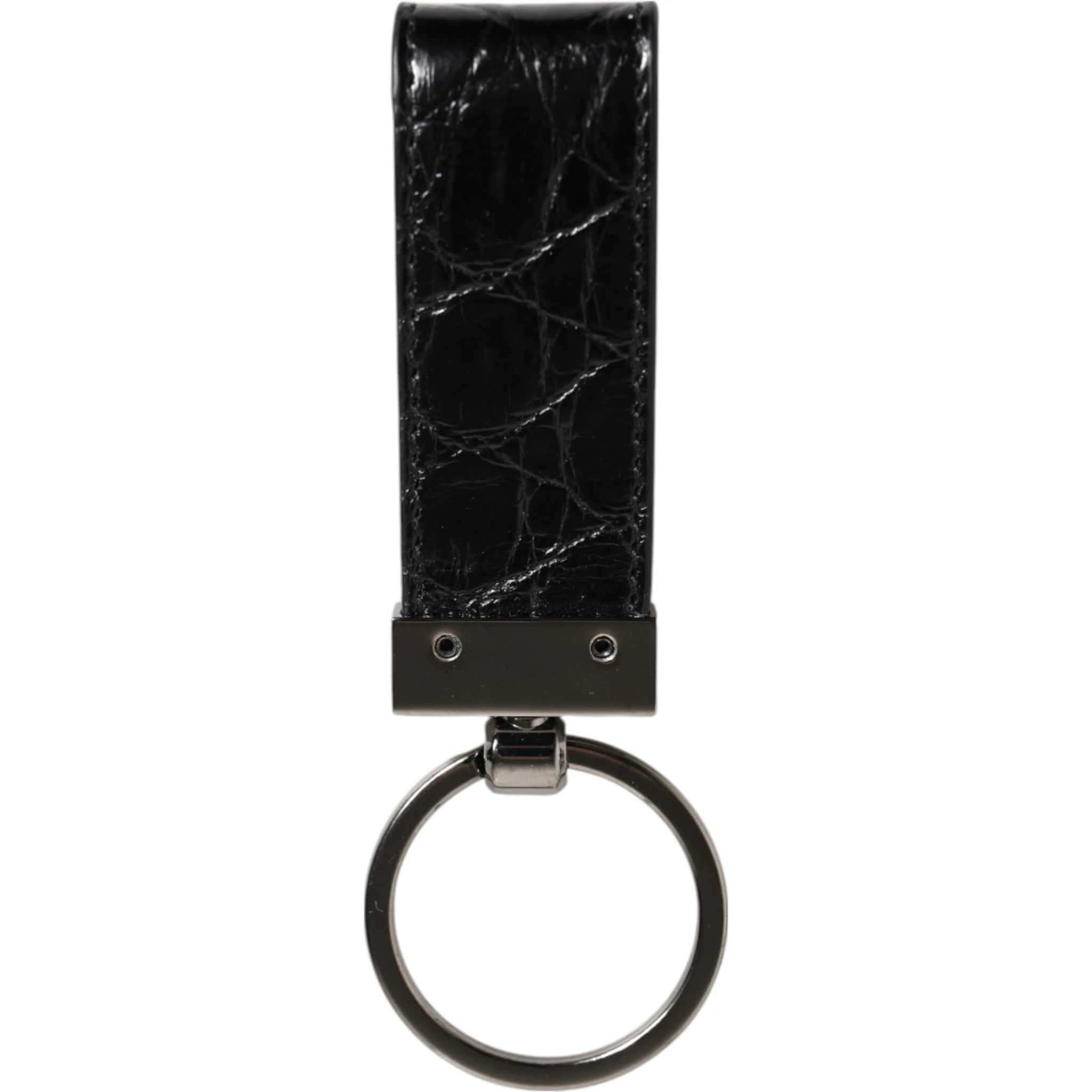 Black Leather Logo Metal Ring Keychain Holder Men Keyring