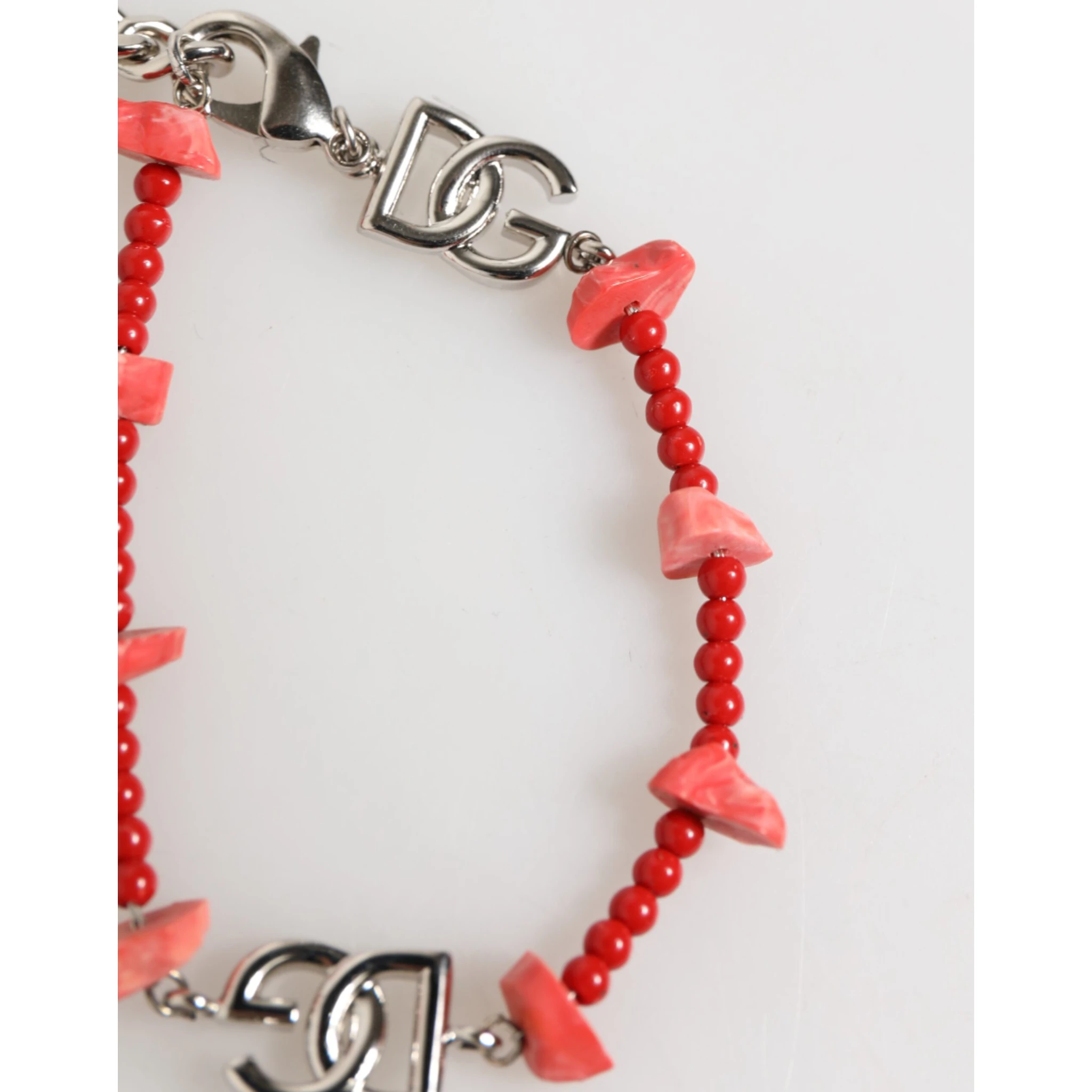 Silver Tone Brass Beaded Resin DG Logo Chain Men Bracelet