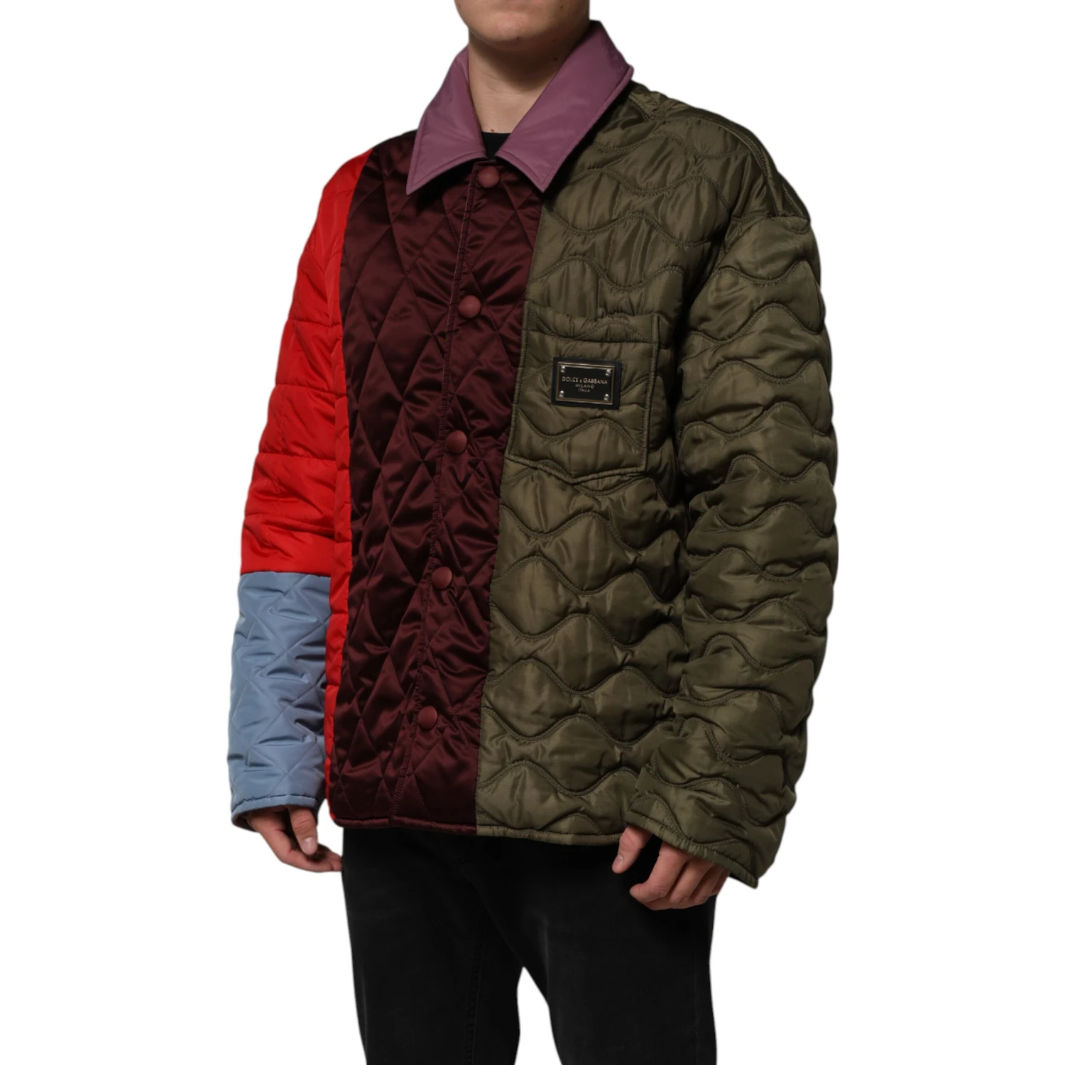 Multicolor Patchwork PolyesterQuilted Jacket