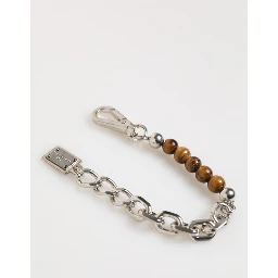 Silver Chain Brass Beaded Lobster Clasp Logo Men Bracelet