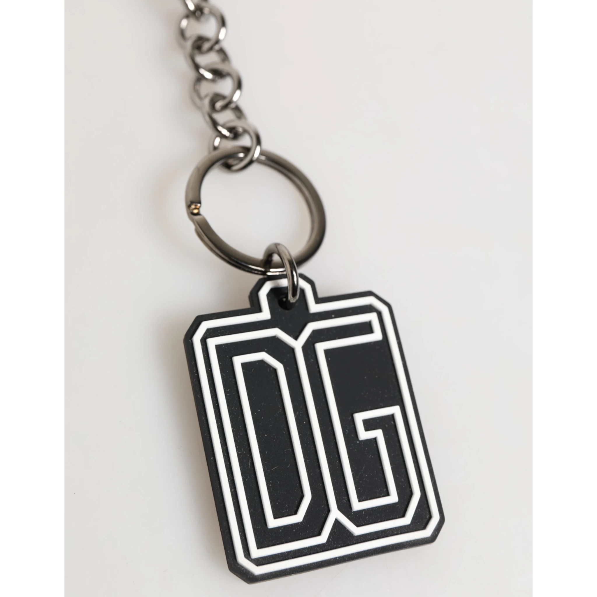 Black White DG Rubber Logo Silver Men Keychain Keyring