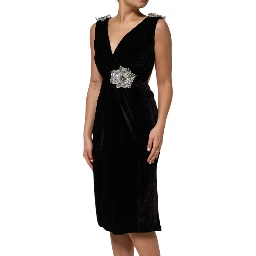 Black Velvet Flower Embellishment Aline Dress