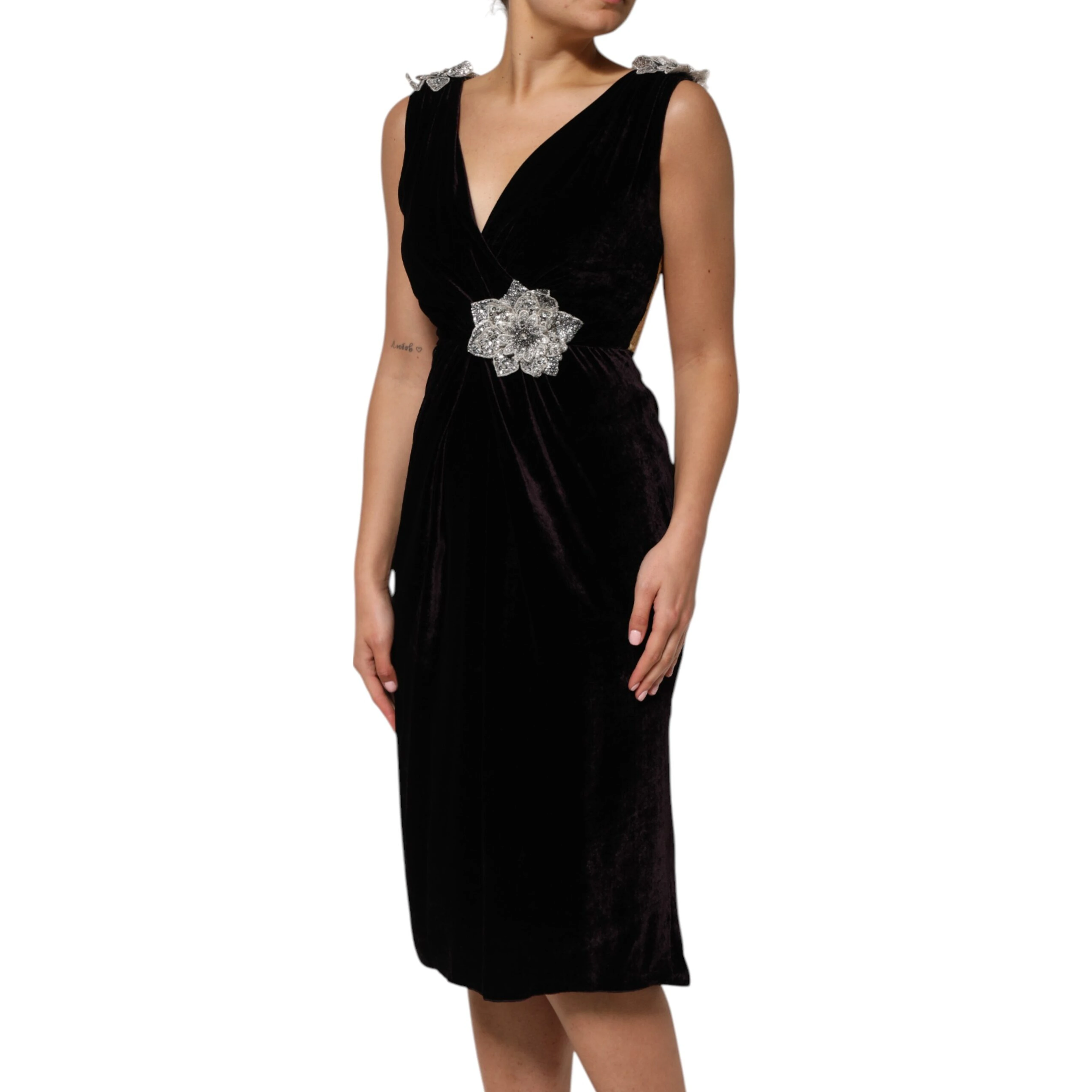 Black Velvet Flower Embellishment Aline Dress