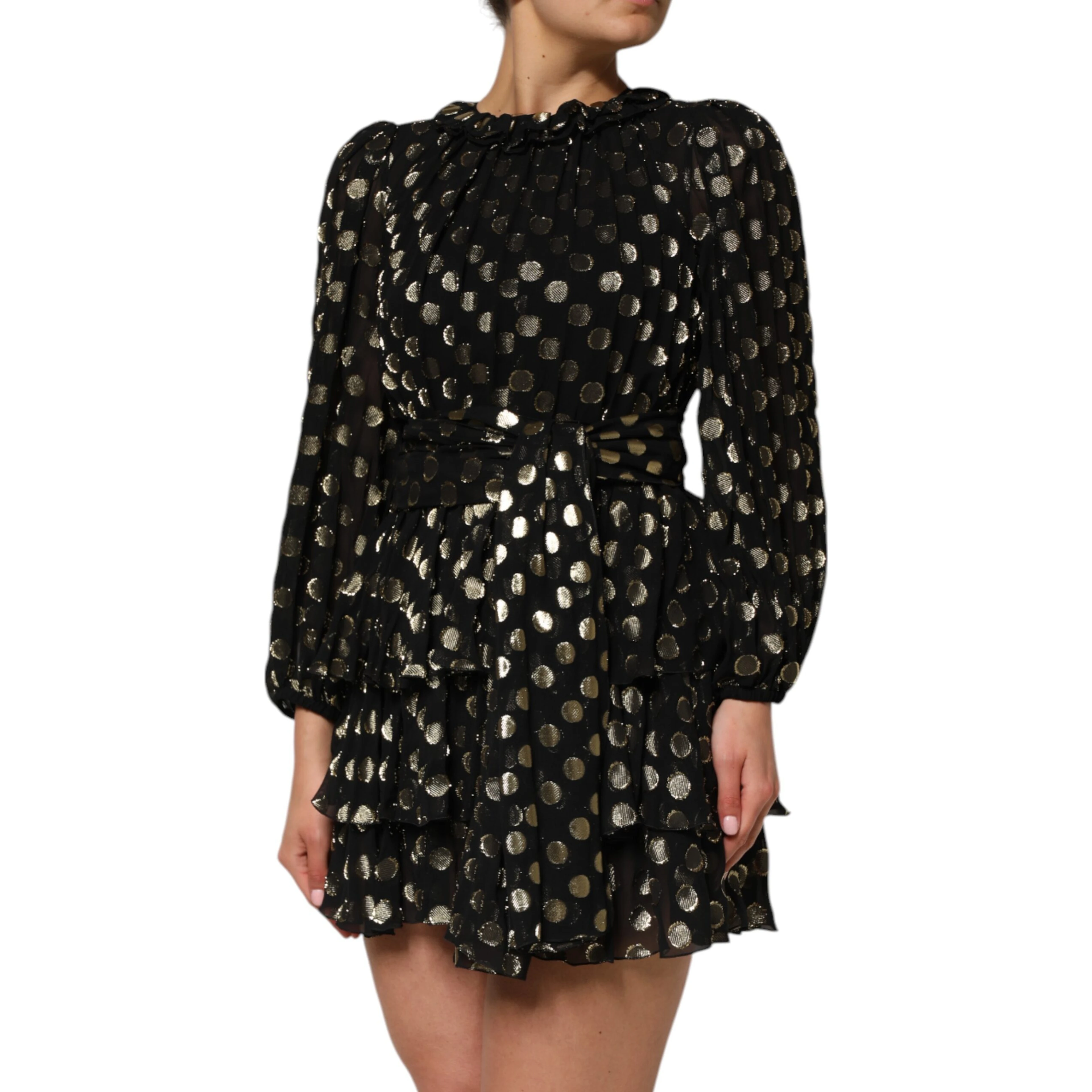 Black Gold Polka Dot Silk Brocade Mini Dress