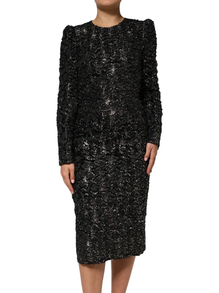 Black Sequin Bouclé Tweed Sheath Dress