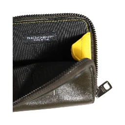 Brown Leather Logo Plaque Card Holder Coin Purse Wallet