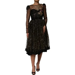Black Crystal Heart Embellished A-line Dress