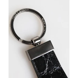 Black Leather Logo Metal Ring Keychain Holder Men Keyring