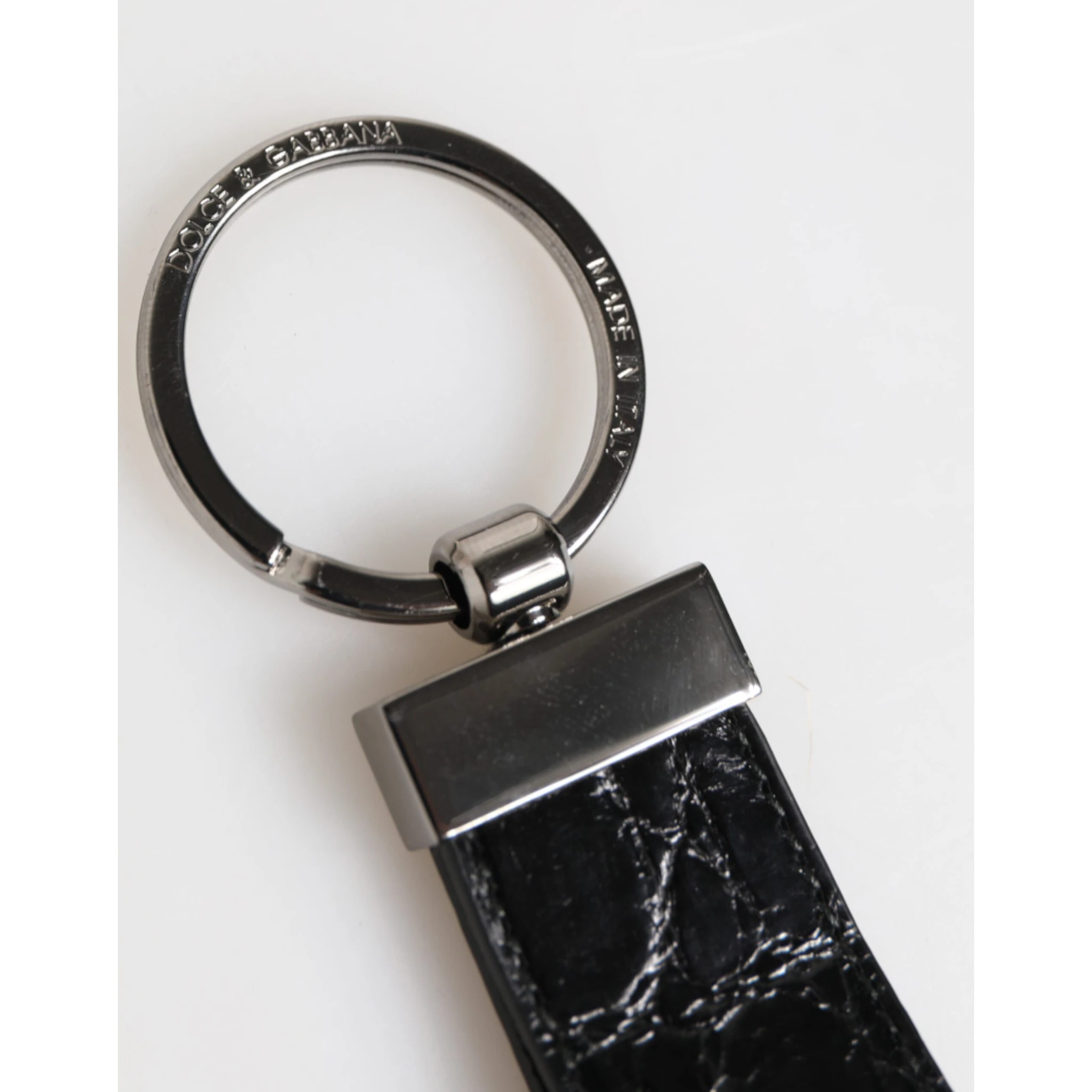 Black Leather Logo Metal Ring Keychain Holder Men Keyring