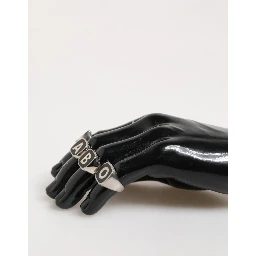 Silver Tone Brass Lettering Set 5 Pieces Adjustable Ring