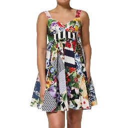 Multicolor Patchwork Cotton AlineMini Dress