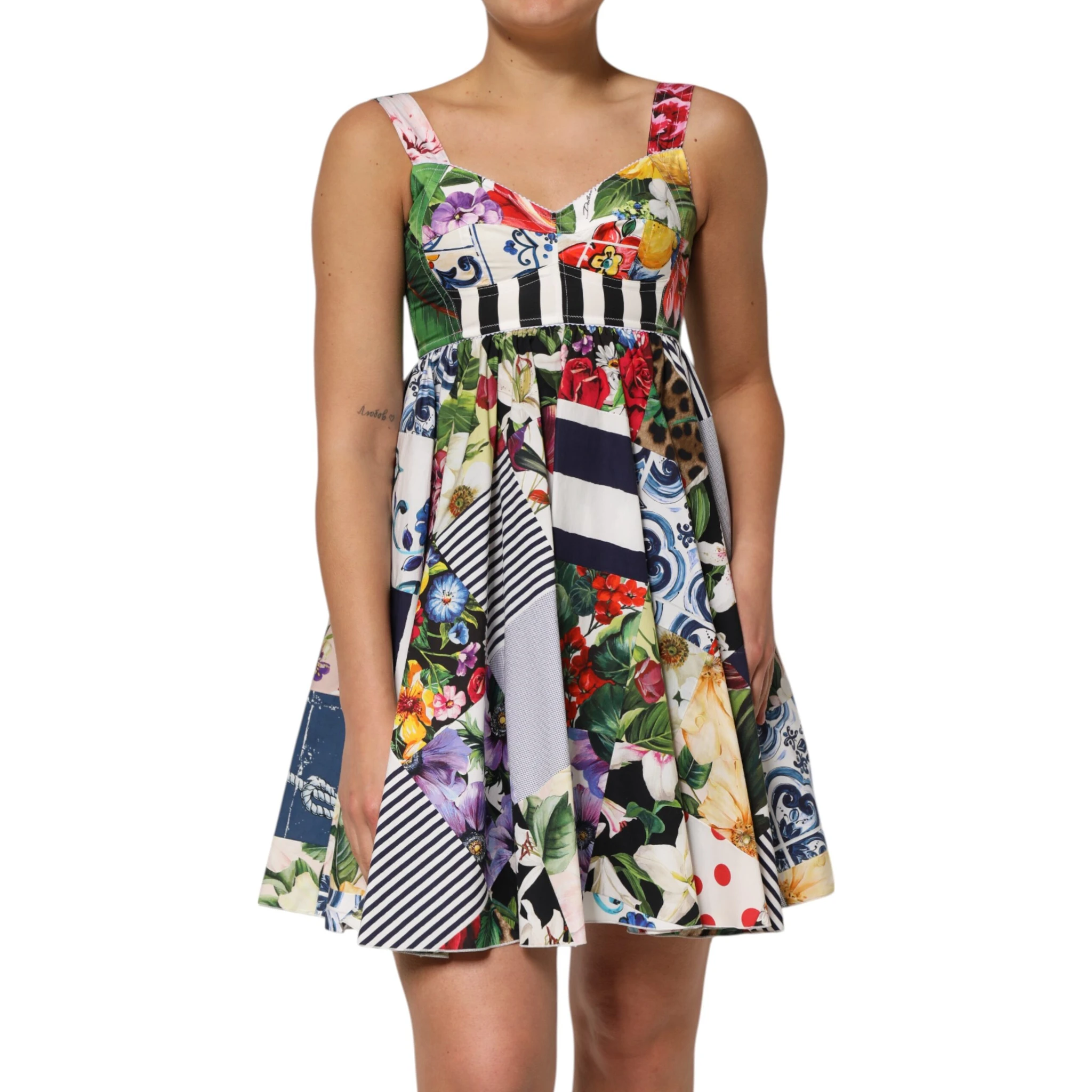 Multicolor Patchwork Cotton AlineMini Dress