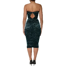 Green Silk Satin Fitted Strapless Dress