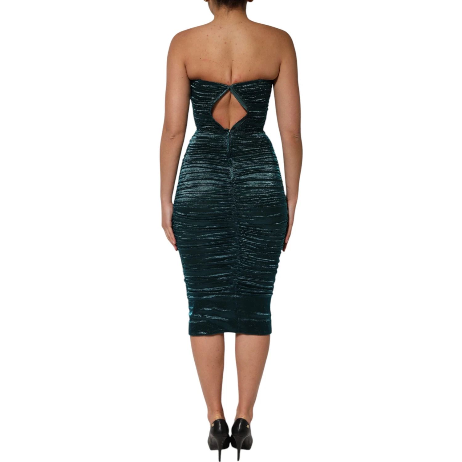 Green Silk Satin Fitted Strapless Dress