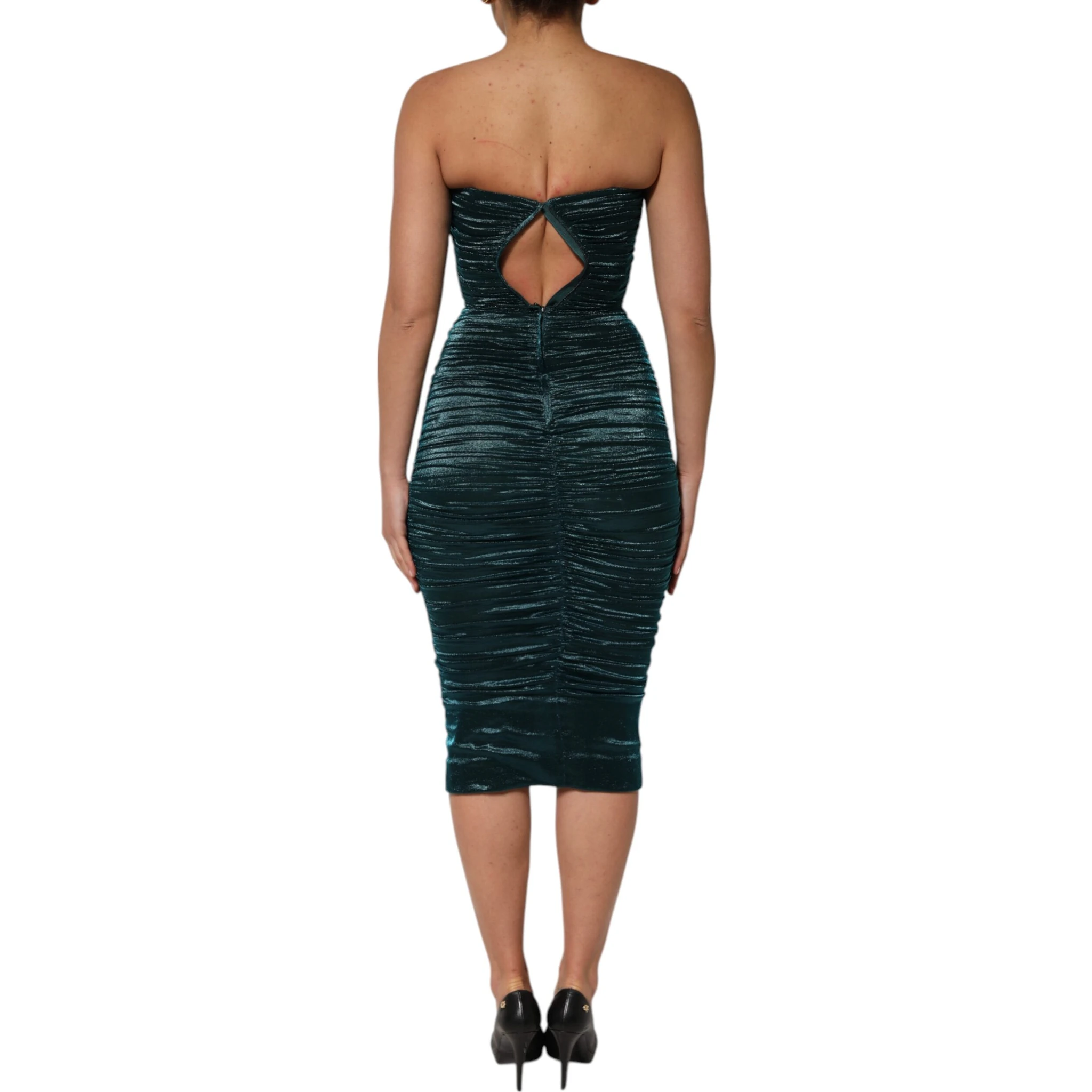 Green Silk Satin Fitted Strapless Dress