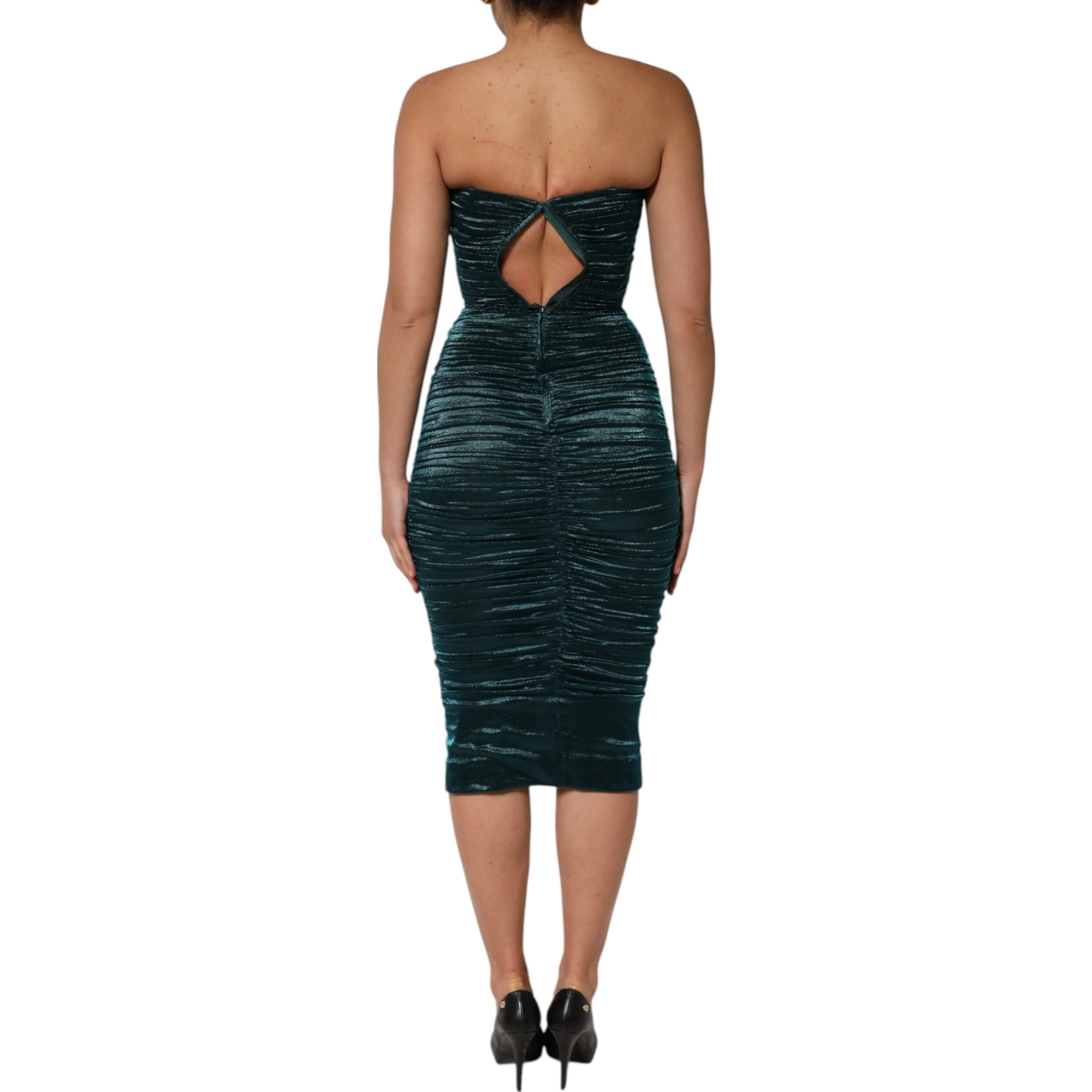 Green Silk Satin Fitted Strapless Dress