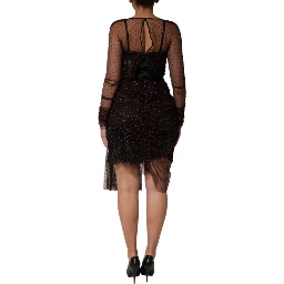 Black Lace Trim Long Sleeve Sheath Mini Dress