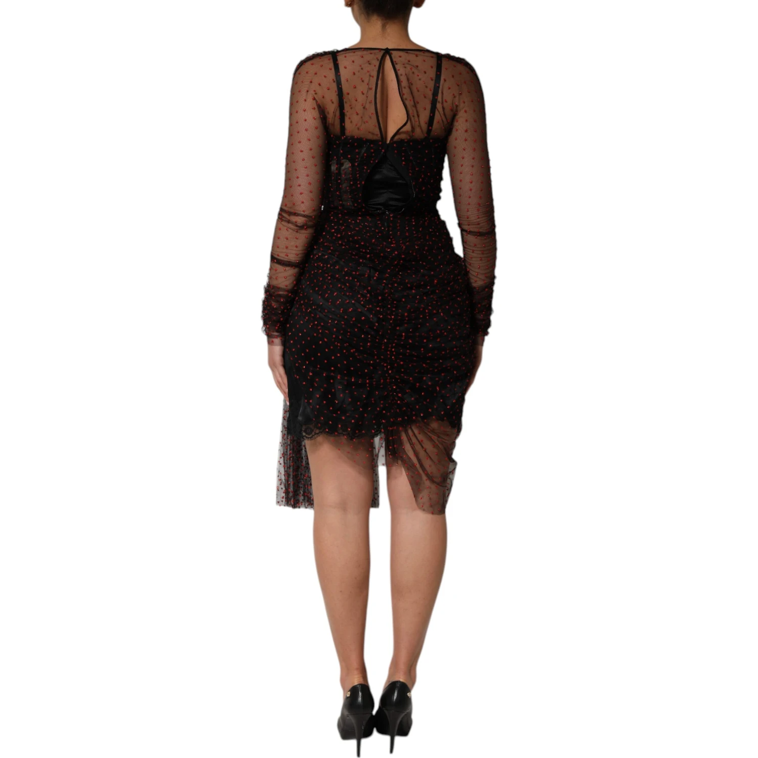 Black Lace Trim Long Sleeve Sheath Mini Dress