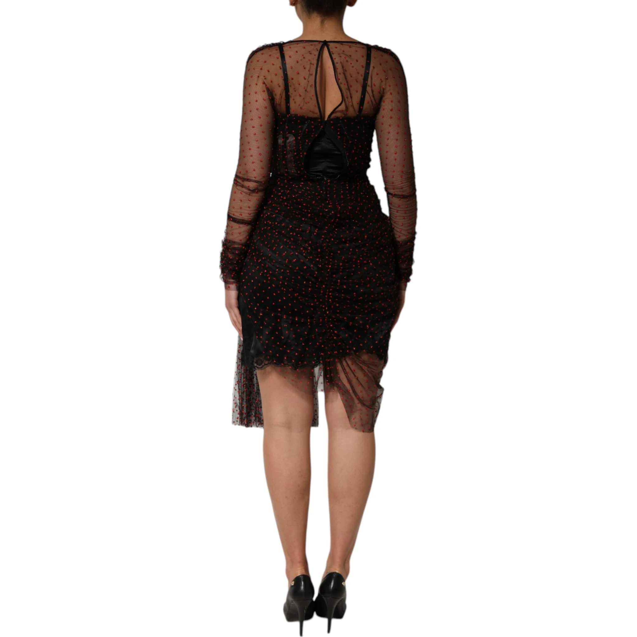 Black Lace Trim Long Sleeve Sheath Mini Dress