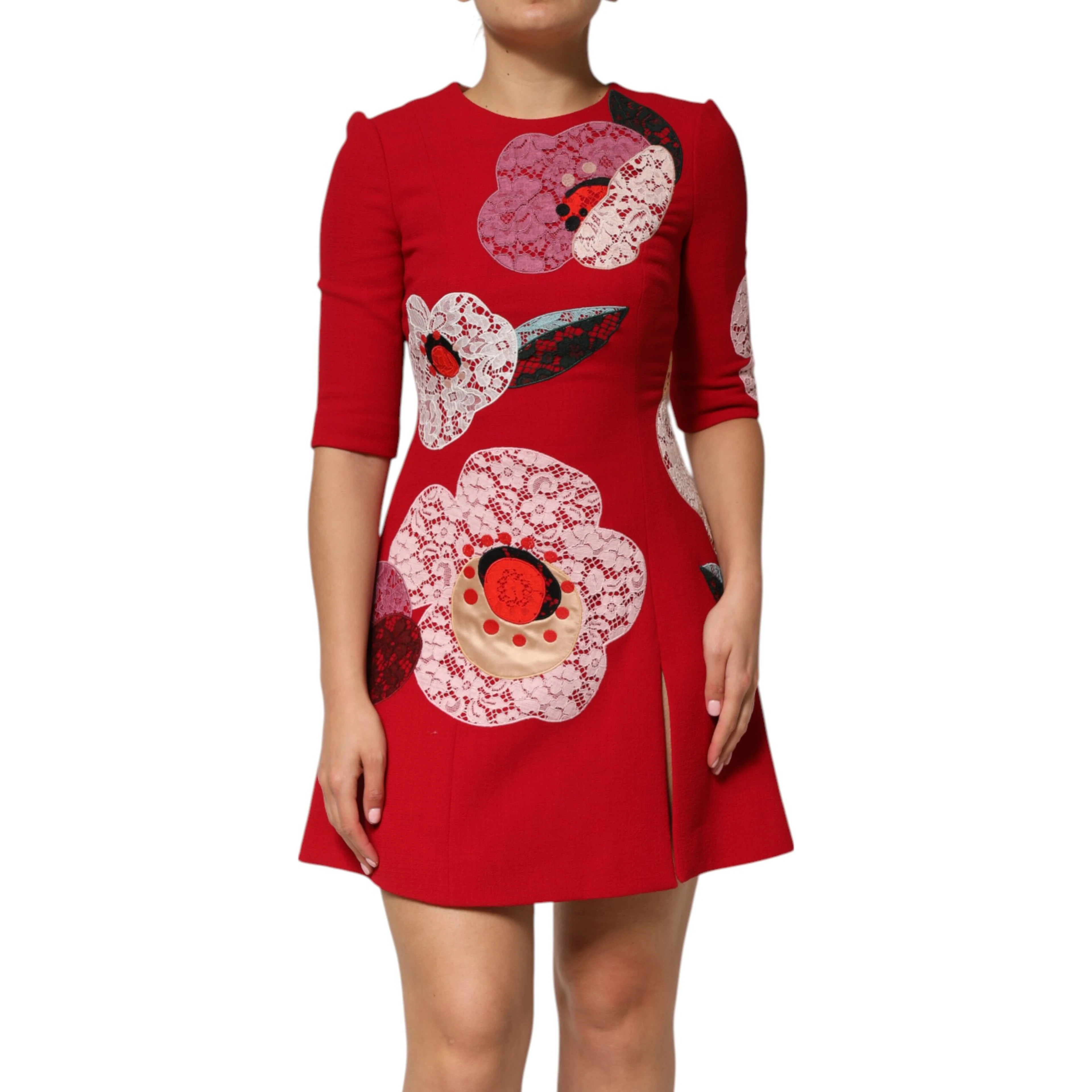 Red Lace Floral Applique A-line Mini Dress