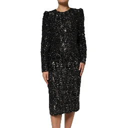 Black Sequin Bouclé Tweed Sheath Dress