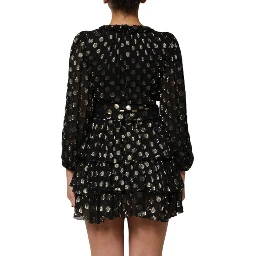 Black Gold Polka Dot Silk Brocade Mini Dress
