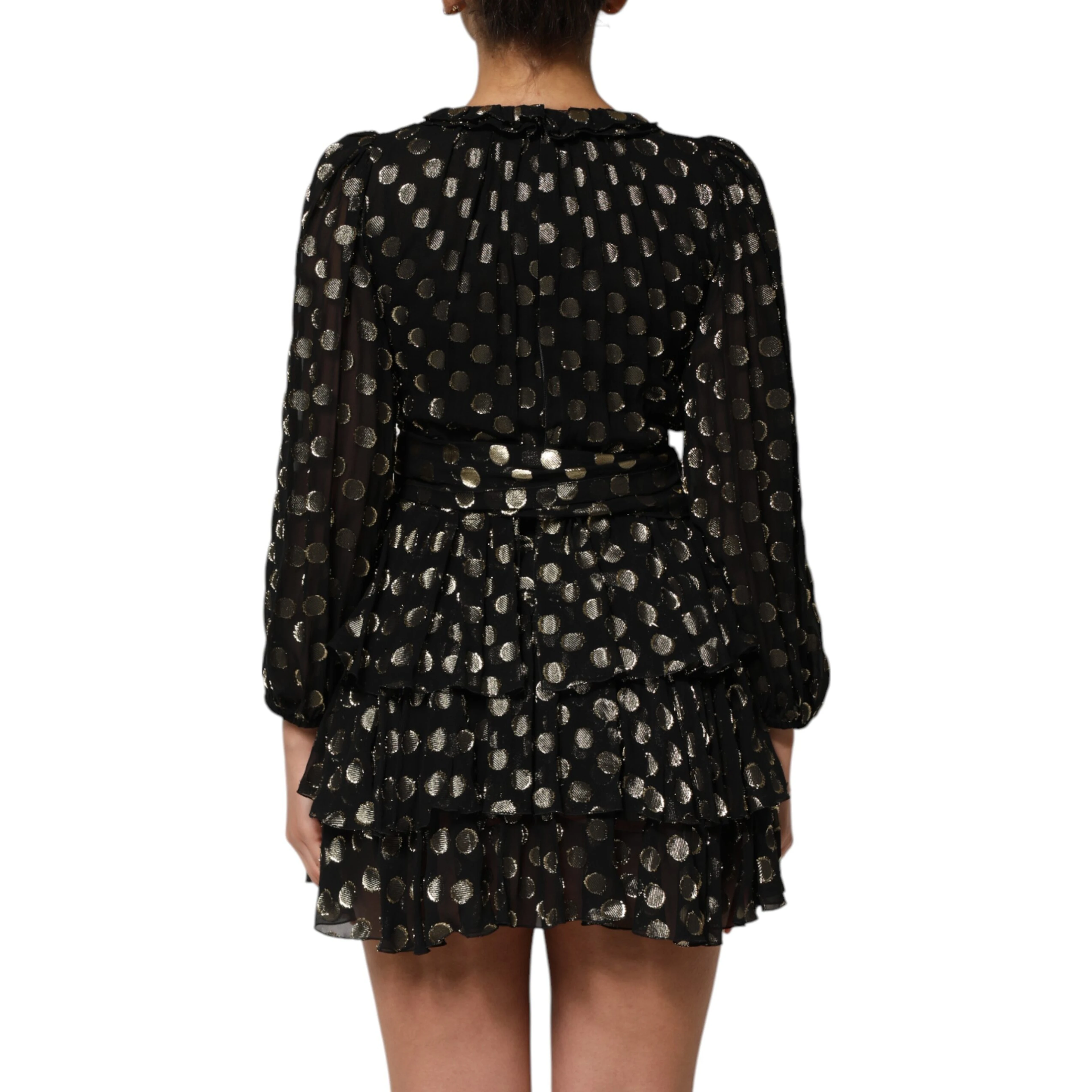 Black Gold Polka Dot Silk Brocade Mini Dress