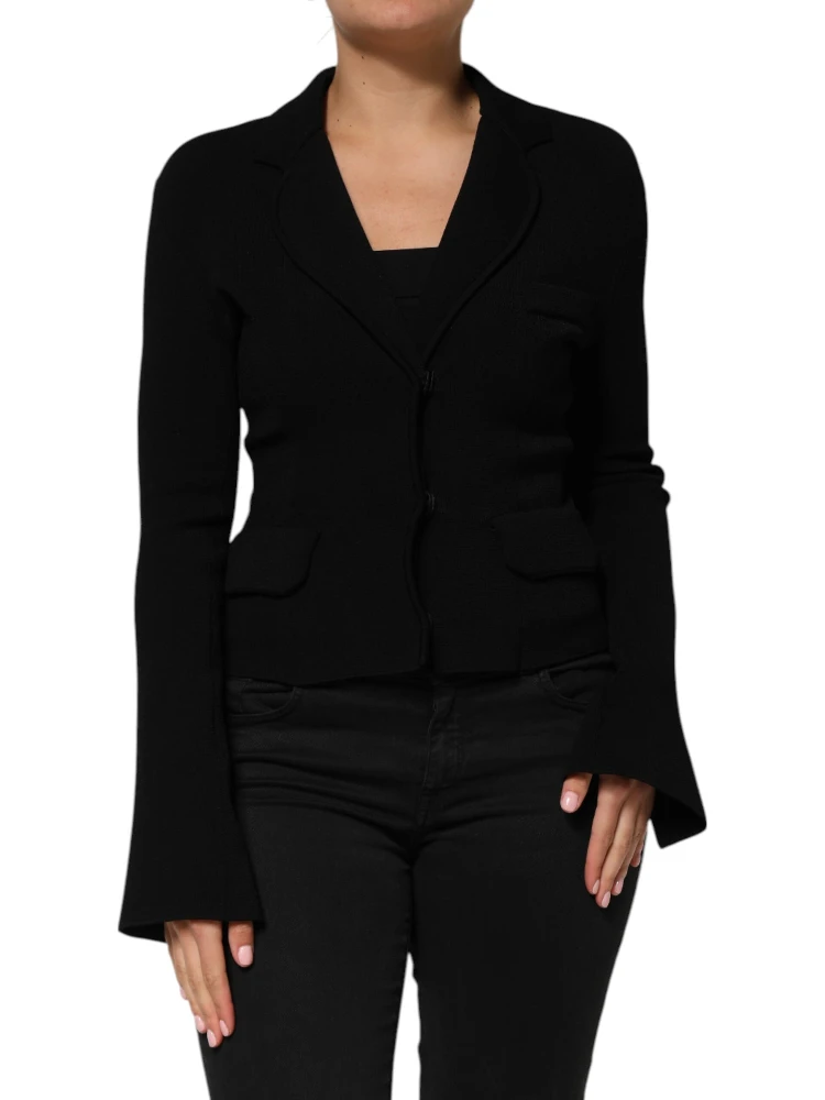 Black Viscose Single Breasted Blazer Jacket