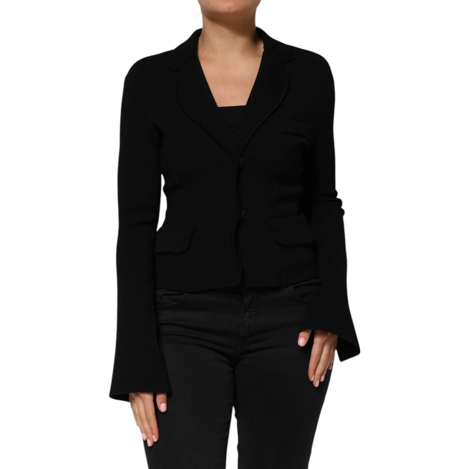 Black Viscose Single Breasted Blazer Jacket