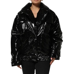 Black Polyester Quilted Puffer Coat Jacket