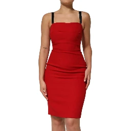 Red Stretch Bodycon Sheath Knee Length Dress